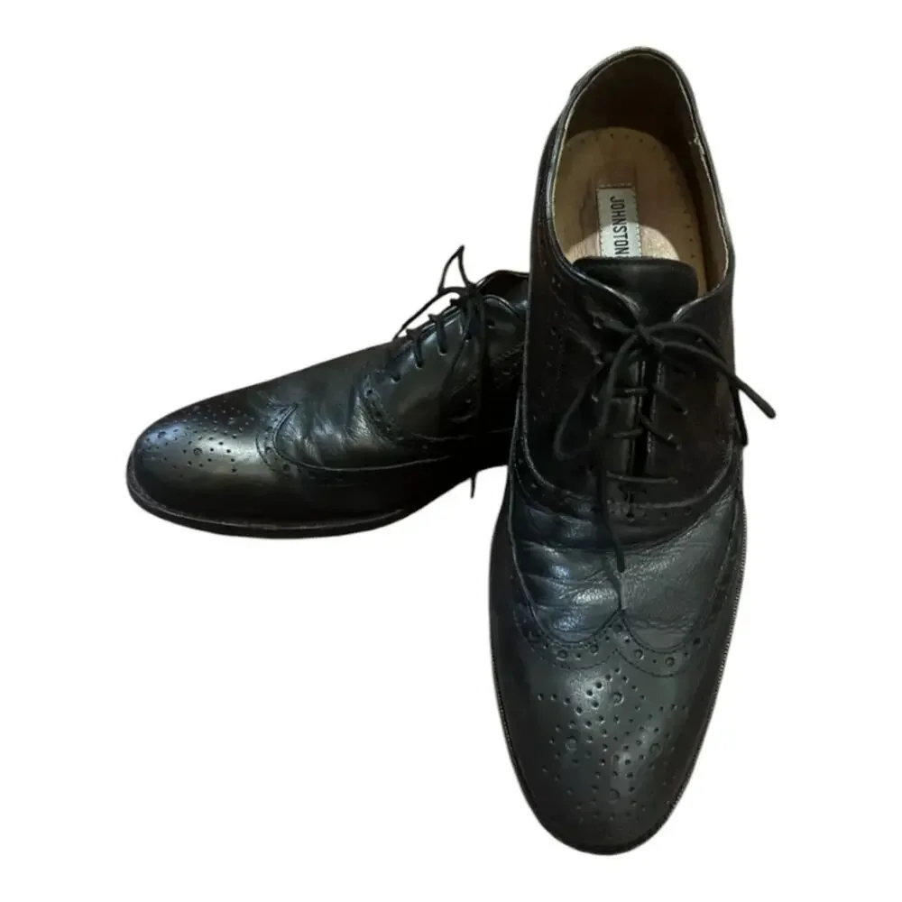 Johnston Murphy Wingtip Oxford Dress Shoes‎ Black Leather Brogue Lace Up 9.5 Men
